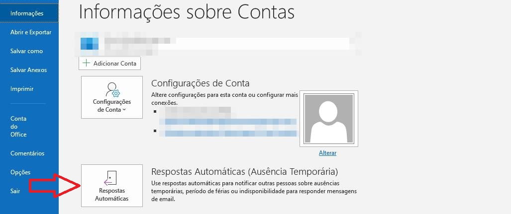 Tela de Configuração de Respostas Automáticas do Outlook