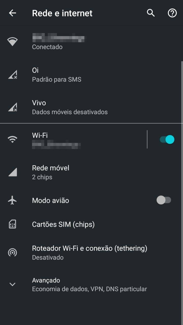 Configuração de rede Wifi Android