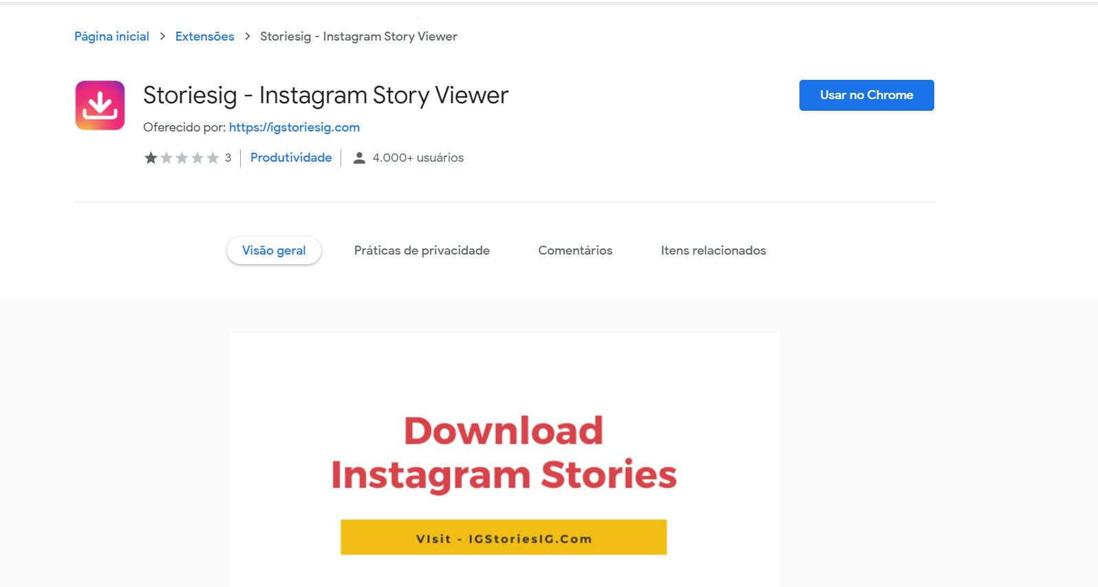 Pagina do Storiesing - Snstagram Story Viewer na Web Chrome Store